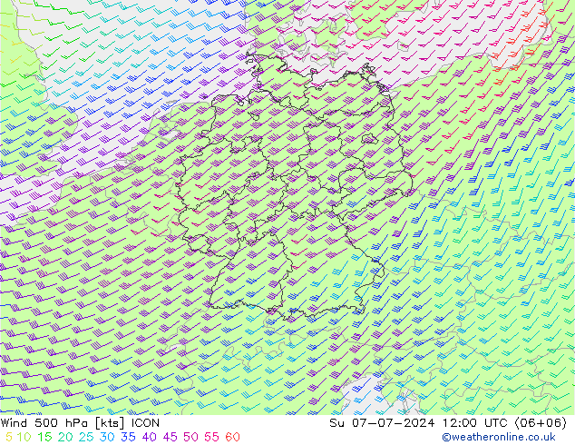 Wind 500 hPa ICON zo 07.07.2024 12 UTC