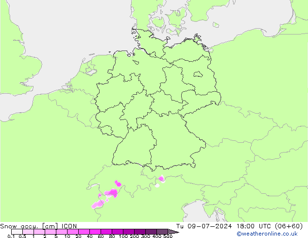 Totale sneeuw ICON di 09.07.2024 18 UTC