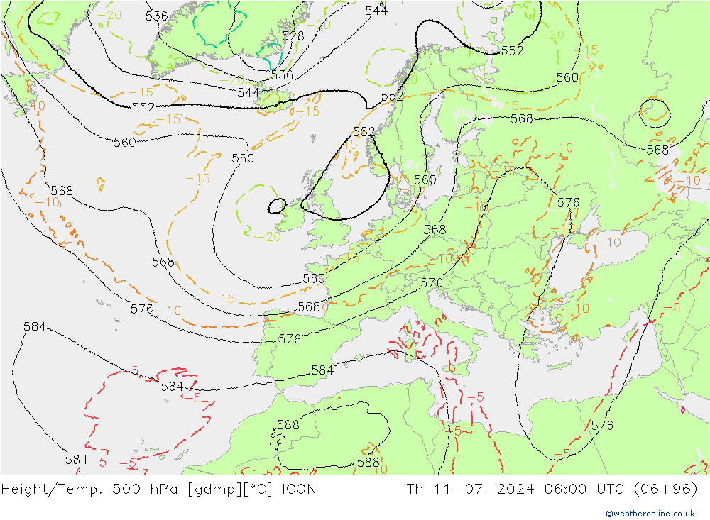 Hoogte/Temp. 500 hPa ICON do 11.07.2024 06 UTC