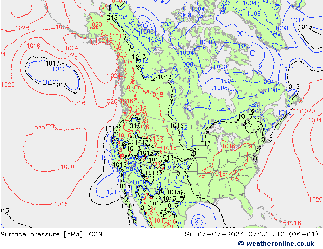 地面气压 ICON 星期日 07.07.2024 07 UTC