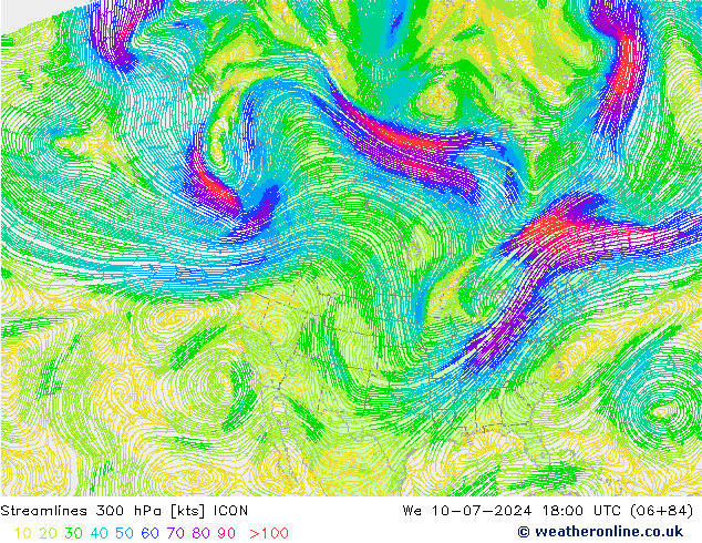 风 300 hPa ICON 星期三 10.07.2024 18 UTC