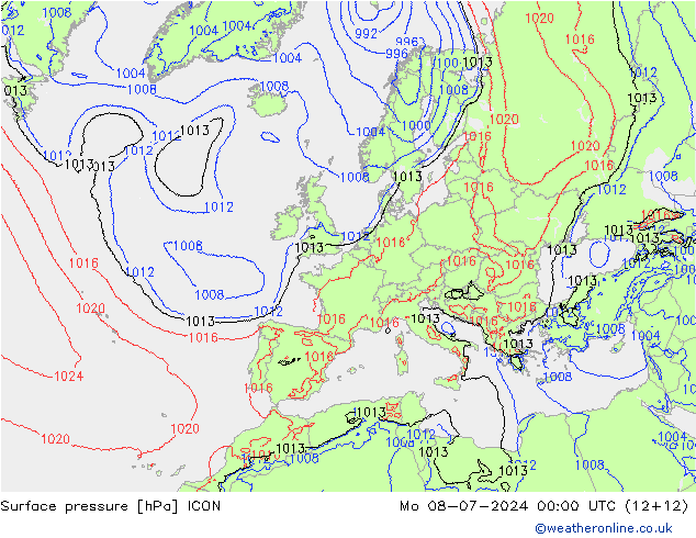 地面气压 ICON 星期一 08.07.2024 00 UTC