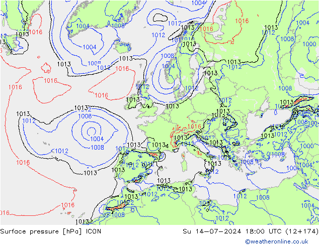 地面气压 ICON 星期日 14.07.2024 18 UTC