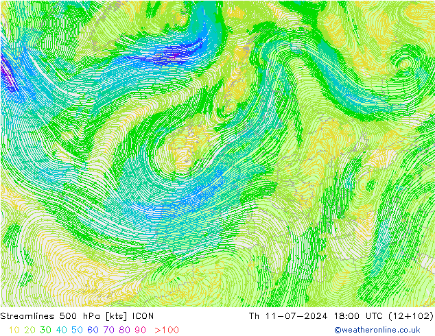 风 500 hPa ICON 星期四 11.07.2024 18 UTC