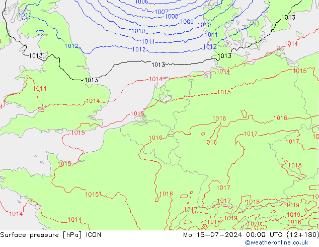 地面气压 ICON 星期一 15.07.2024 00 UTC