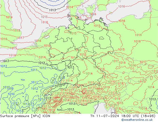 地面气压 ICON 星期四 11.07.2024 18 UTC