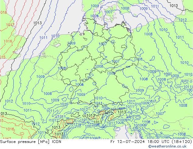 地面气压 ICON 星期五 12.07.2024 18 UTC