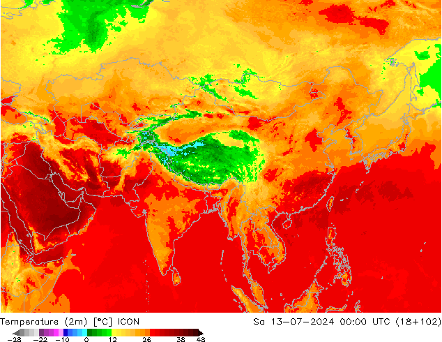 Temperatuurkaart (2m) ICON za 13.07.2024 00 UTC