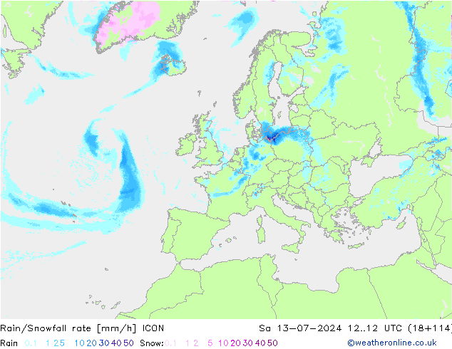 Regen/Sneeuwval ICON za 13.07.2024 12 UTC