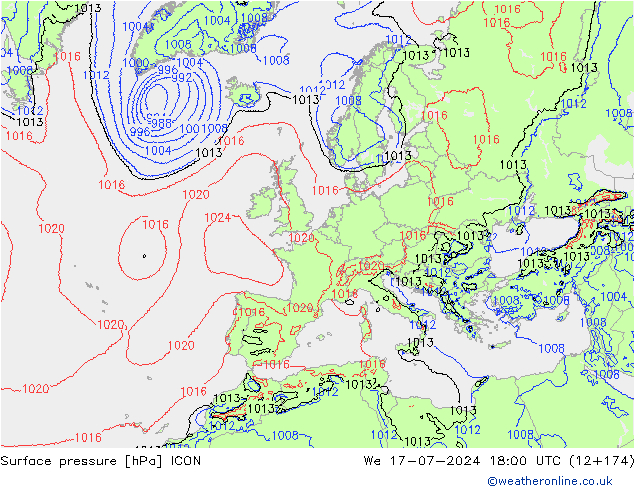 Luchtdruk (Grond) ICON wo 17.07.2024 18 UTC