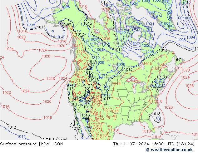 地面气压 ICON 星期四 11.07.2024 18 UTC