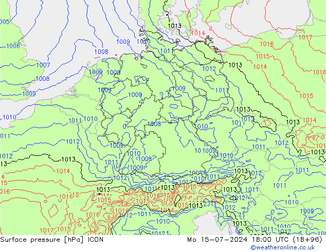 地面气压 ICON 星期一 15.07.2024 18 UTC
