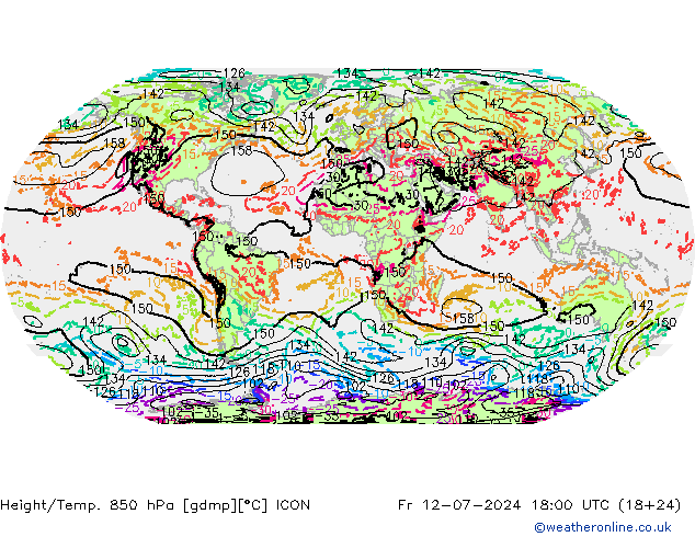 Height/Temp. 850 hPa ICON 星期五 12.07.2024 18 UTC