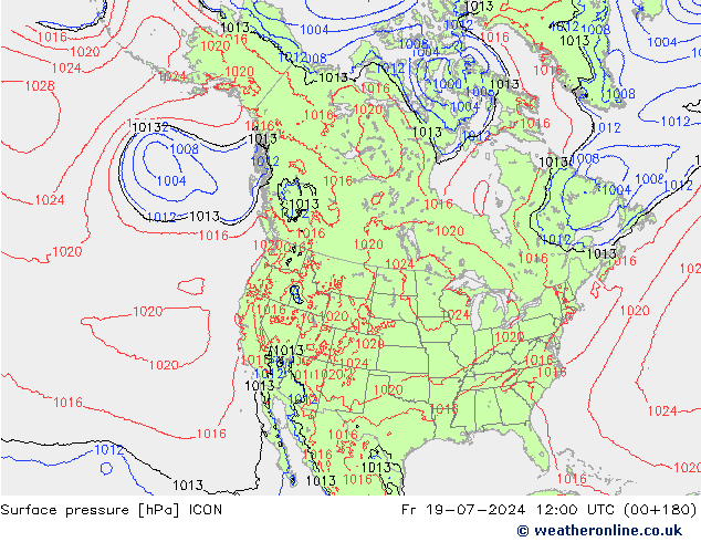 地面气压 ICON 星期五 19.07.2024 12 UTC