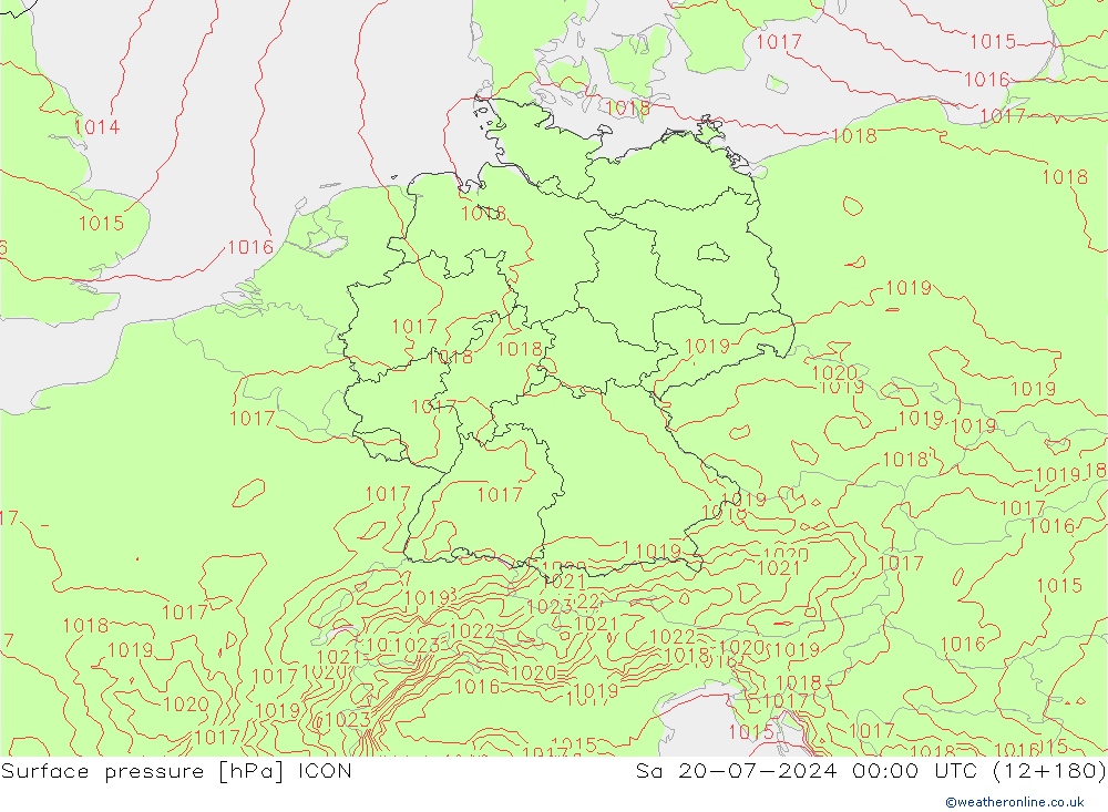 Luchtdruk (Grond) ICON za 20.07.2024 00 UTC