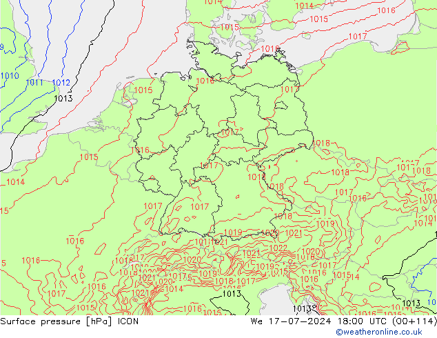 地面气压 ICON 星期三 17.07.2024 18 UTC