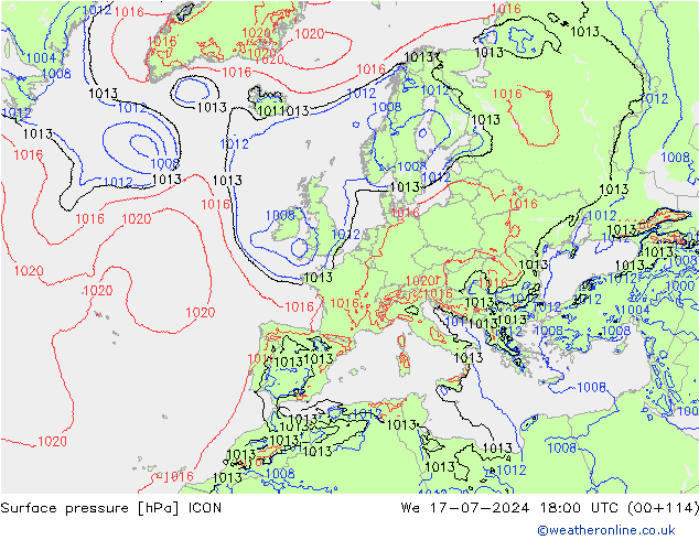 地面气压 ICON 星期三 17.07.2024 18 UTC