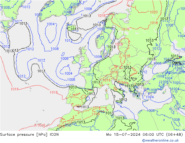 地面气压 ICON 星期一 15.07.2024 06 UTC