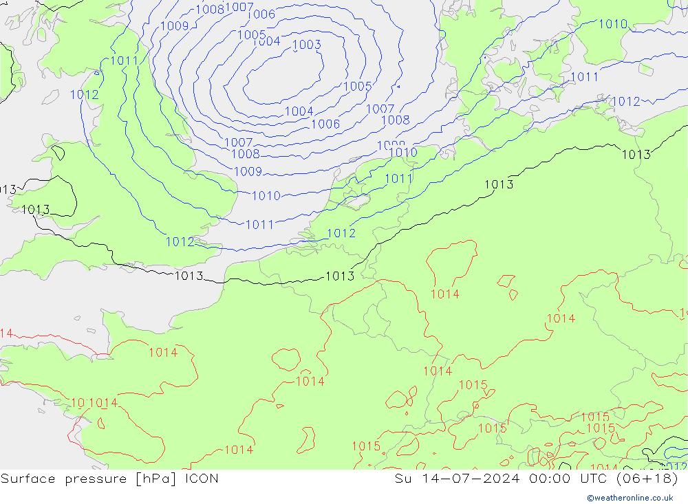 Luchtdruk (Grond) ICON zo 14.07.2024 00 UTC