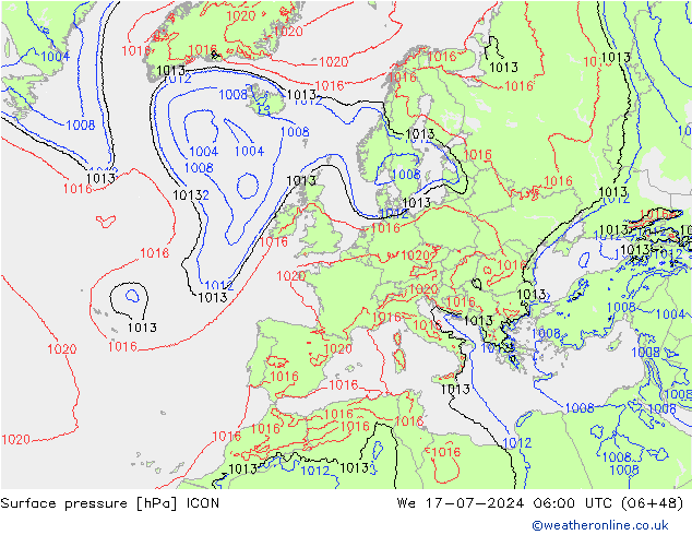 Luchtdruk (Grond) ICON wo 17.07.2024 06 UTC