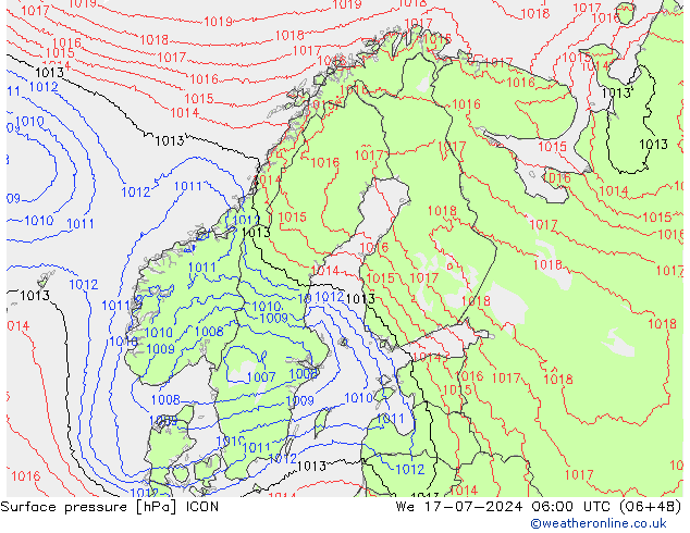 地面气压 ICON 星期三 17.07.2024 06 UTC