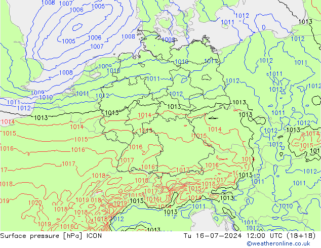 地面气压 ICON 星期二 16.07.2024 12 UTC