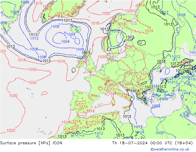 地面气压 ICON 星期四 18.07.2024 00 UTC