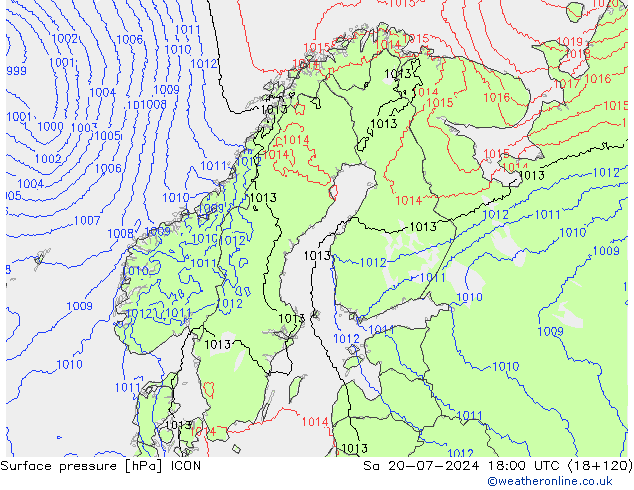 地面气压 ICON 星期六 20.07.2024 18 UTC