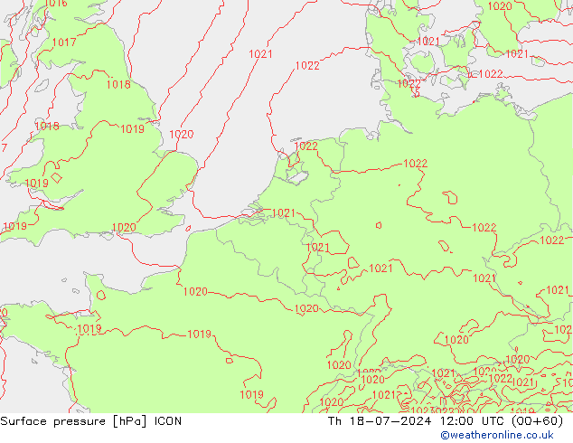 Luchtdruk (Grond) ICON do 18.07.2024 12 UTC