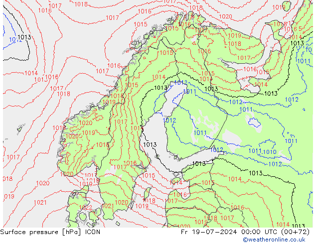 Luchtdruk (Grond) ICON vr 19.07.2024 00 UTC