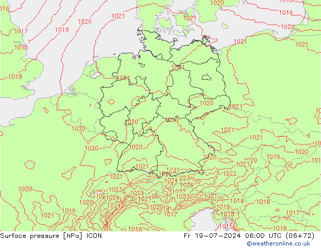 地面气压 ICON 星期五 19.07.2024 06 UTC