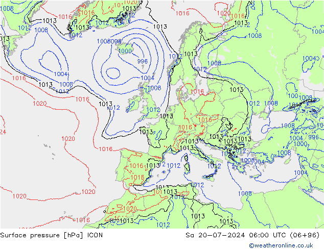 Luchtdruk (Grond) ICON za 20.07.2024 06 UTC