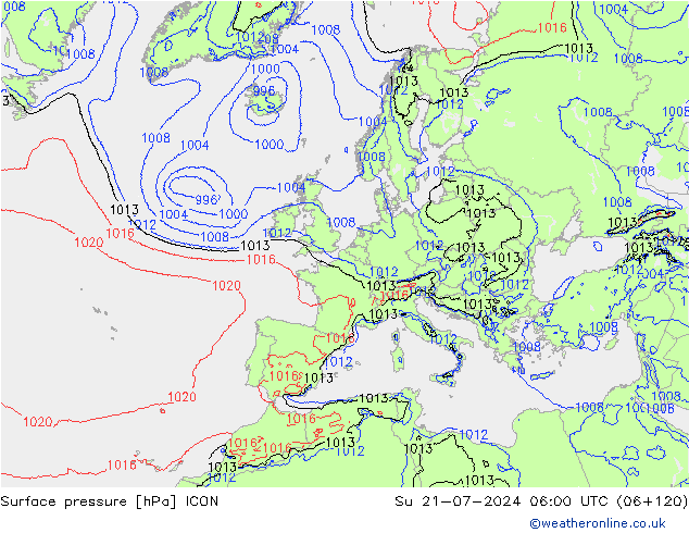 Luchtdruk (Grond) ICON zo 21.07.2024 06 UTC