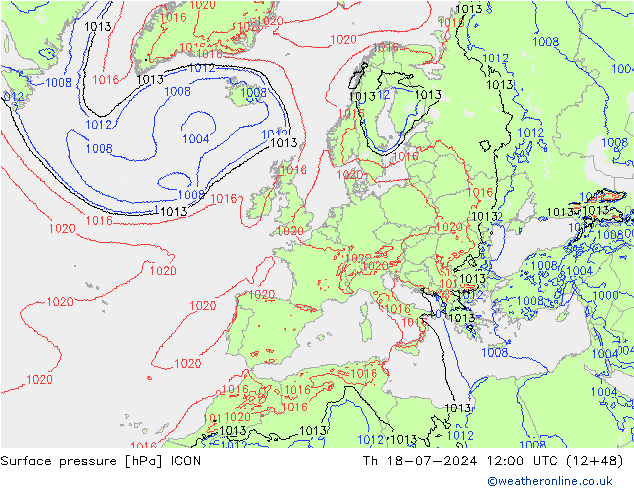 Luchtdruk (Grond) ICON do 18.07.2024 12 UTC
