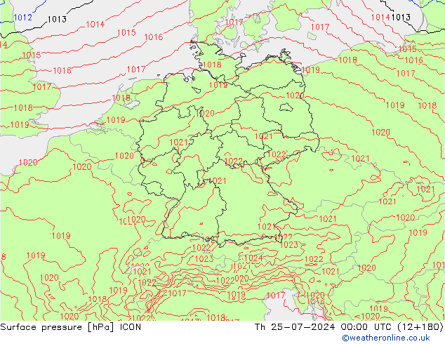 地面气压 ICON 星期四 25.07.2024 00 UTC