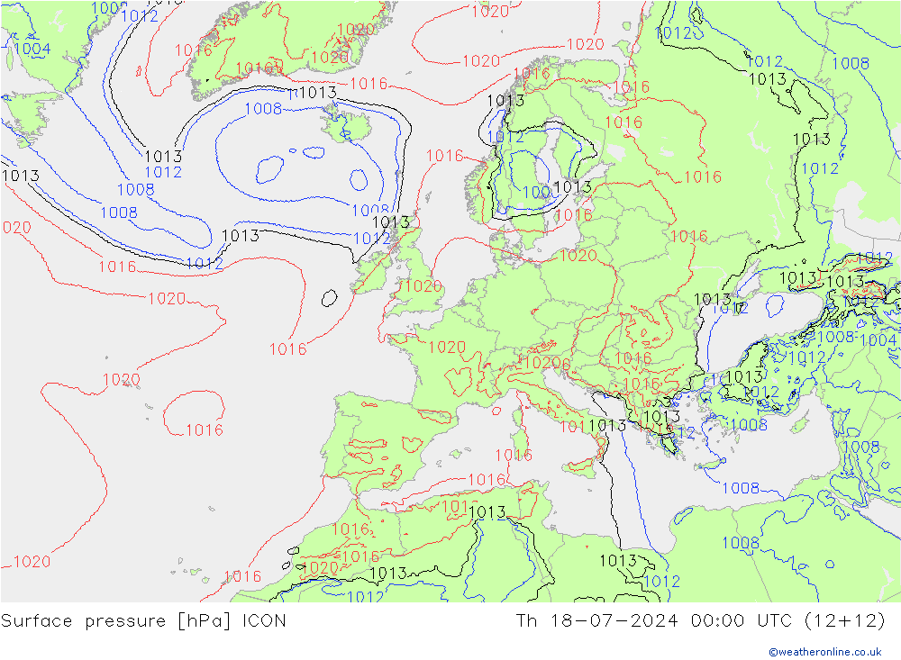 Luchtdruk (Grond) ICON do 18.07.2024 00 UTC
