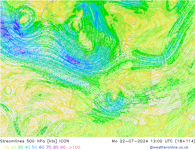 风 500 hPa ICON 星期一 22.07.2024 12 UTC