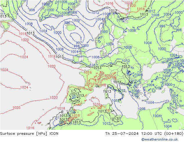 地面气压 ICON 星期四 25.07.2024 12 UTC
