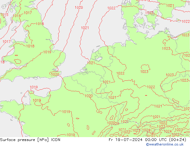 Luchtdruk (Grond) ICON vr 19.07.2024 00 UTC