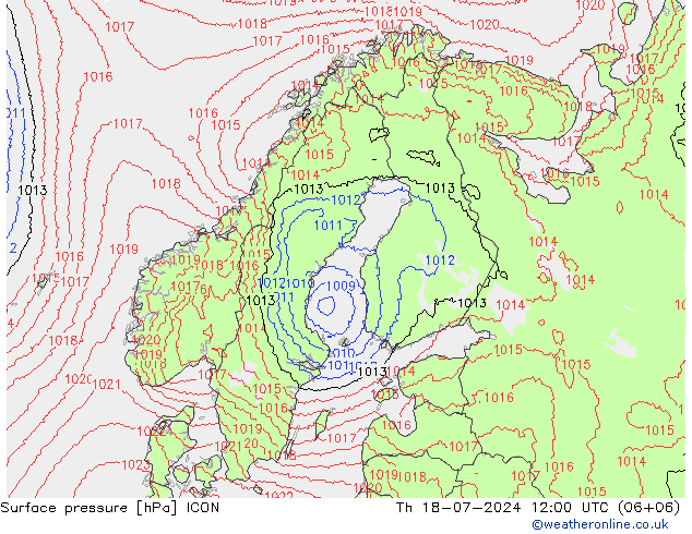 地面气压 ICON 星期四 18.07.2024 12 UTC
