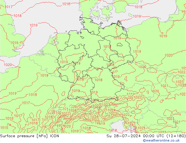地面气压 ICON 星期日 28.07.2024 00 UTC