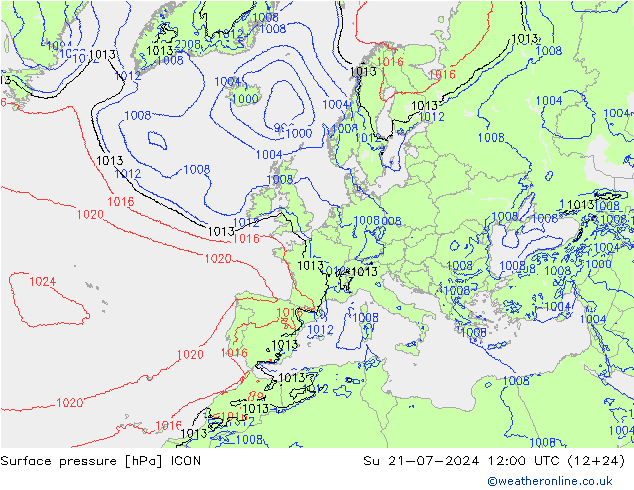 地面气压 ICON 星期日 21.07.2024 12 UTC