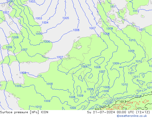 地面气压 ICON 星期日 21.07.2024 00 UTC