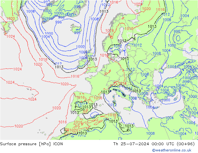 Luchtdruk (Grond) ICON do 25.07.2024 00 UTC