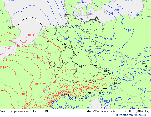 地面气压 ICON 星期一 22.07.2024 03 UTC