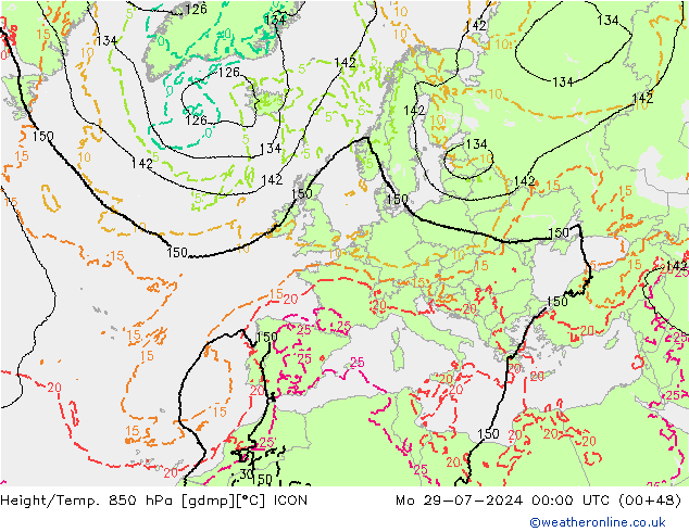 Hoogte/Temp. 850 hPa ICON ma 29.07.2024 00 UTC