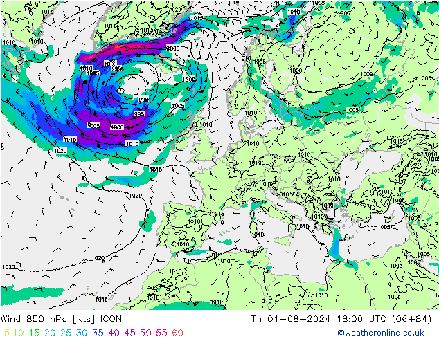 Wind 850 hPa ICON do 01.08.2024 18 UTC
