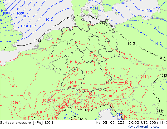 Luchtdruk (Grond) ICON ma 05.08.2024 00 UTC
