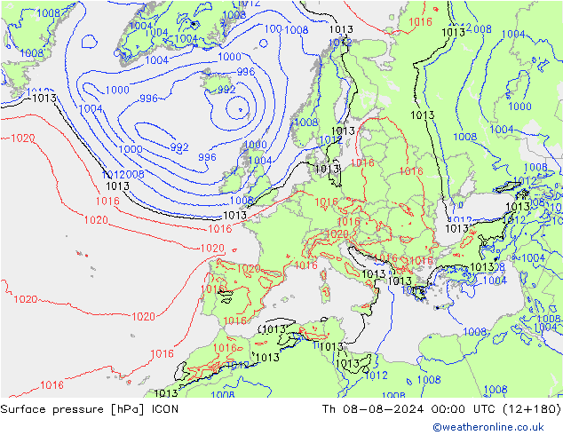 地面气压 ICON 星期四 08.08.2024 00 UTC