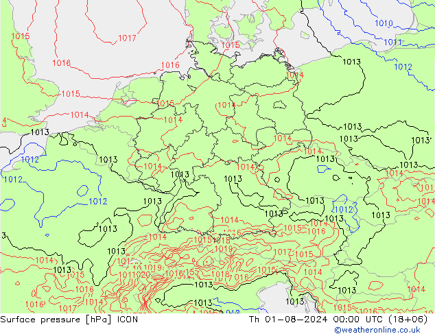 Luchtdruk (Grond) ICON do 01.08.2024 00 UTC